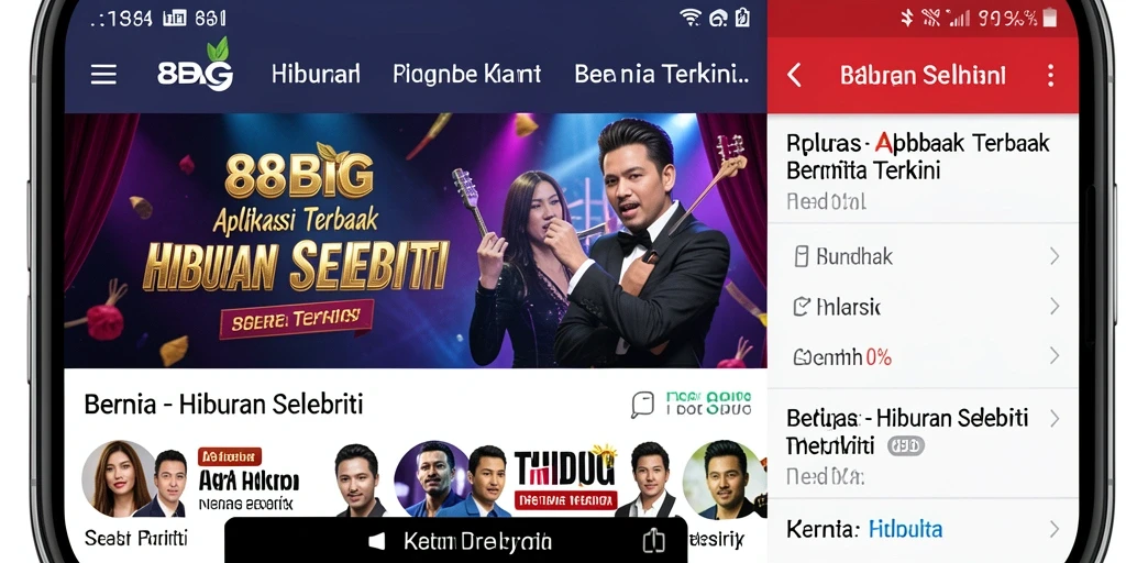 Screenshot antarmuka aplikasi 88BIG menampilkan berita selebriti terkini.