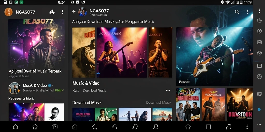 Tampilan antarmuka NGASO77 dengan fungsi Download Musik yang intuitif.