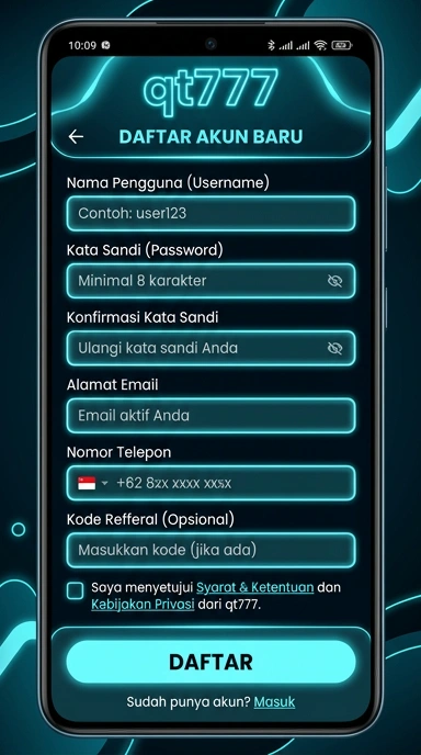 Tampilan halaman daftar qt777