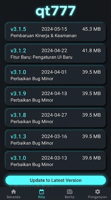 Tampilan riwayat versi qt777